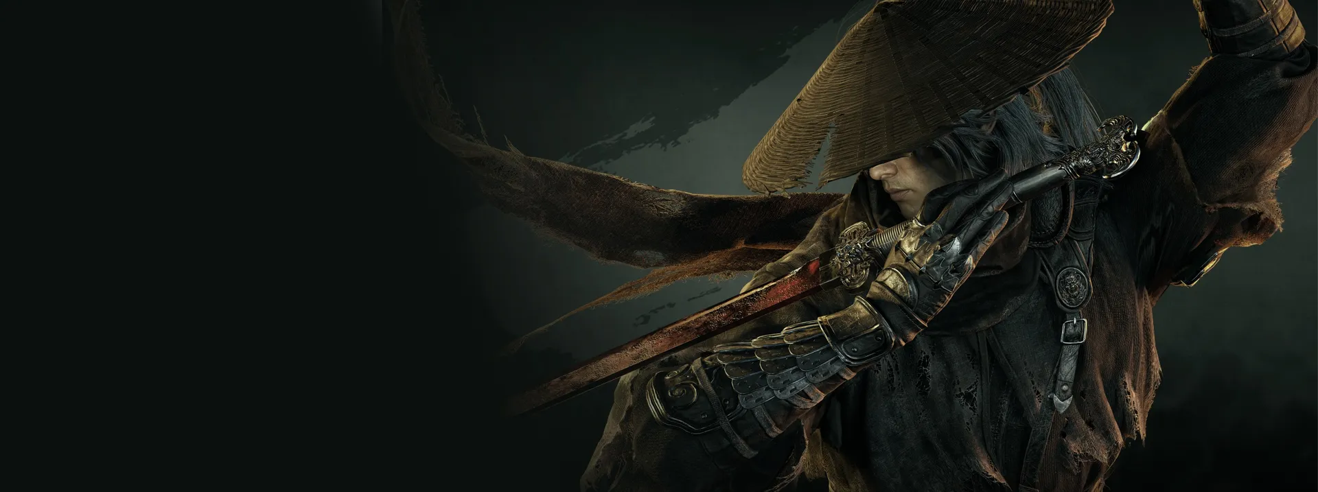 Soul in a weathered straw hat, holding a blade across his shoulder